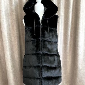 BCBG Max Azria Black faux fur reversible vest